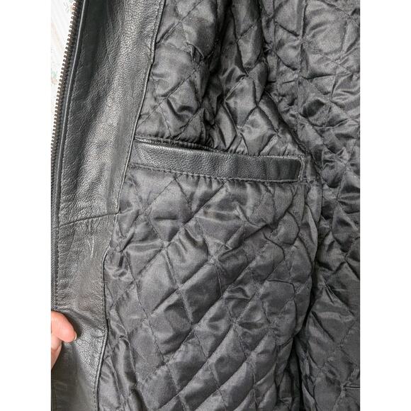 Interstate Leather Bomber Jacket MENS SIZE XL black biker quilted lining pockets - Picture 4 of 4